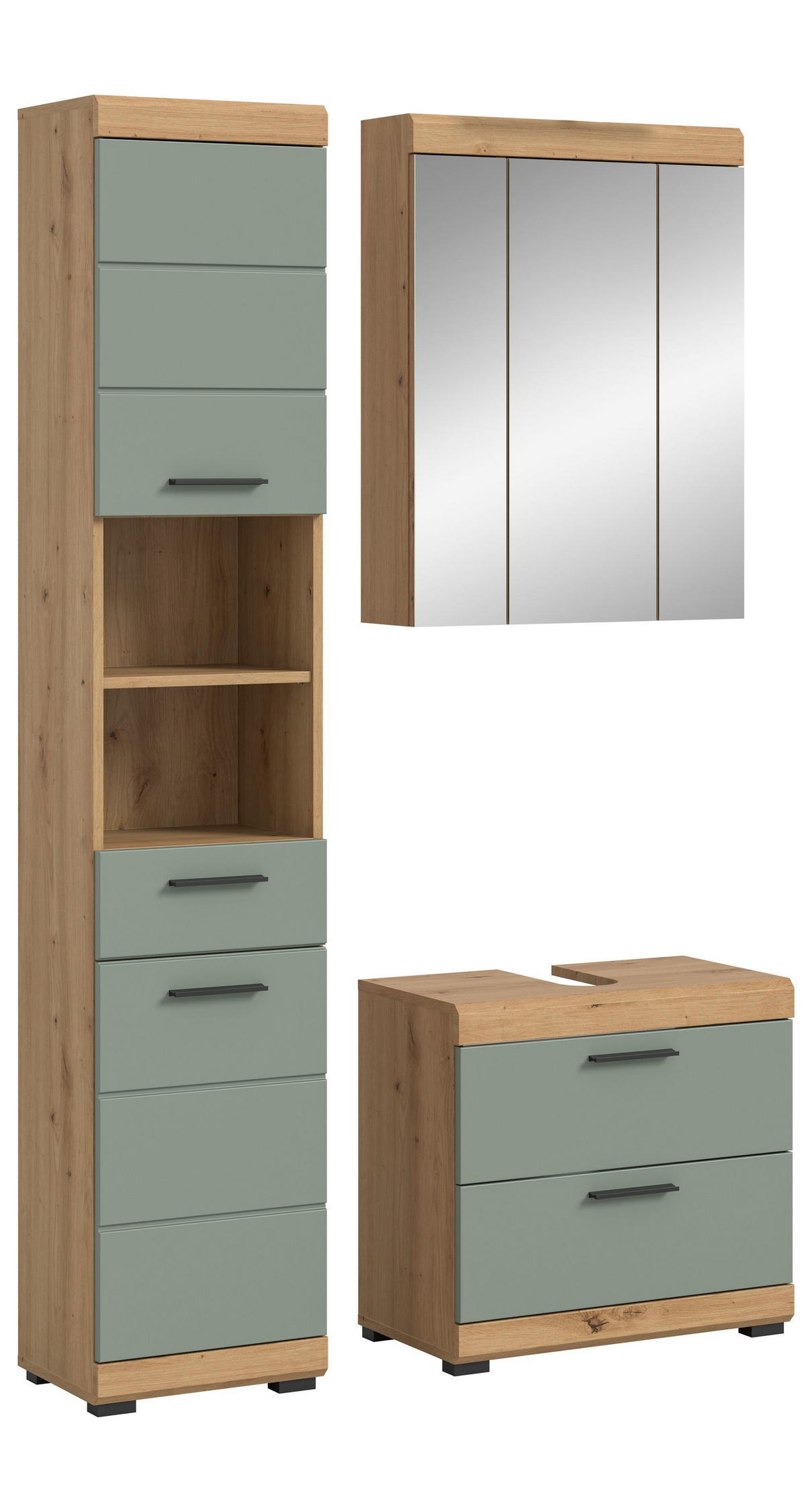 BADKOMBINATION 3tlg. Scout Bad in Artisan Eiche Nachbildung und Salbei Nachbildung B/H/T: 112x191x34 cm - Eiche Artisan, Holz (112/191/37cm)