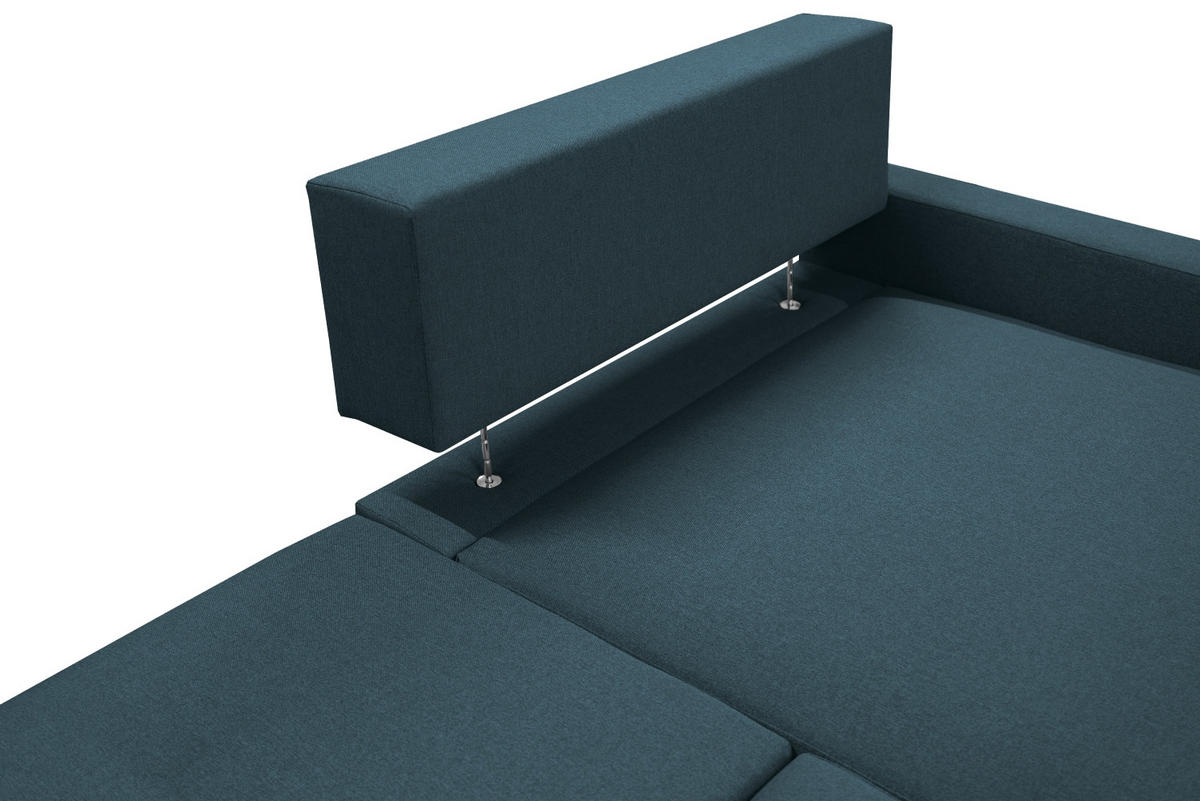 ECKSOFA Mit Schlaffunktion Und Bettzeugablage LUBEKA Stoff Faro Azurblau Rechts - Dunkelblau, Holz (224/147cm) - Kaiser Möbel