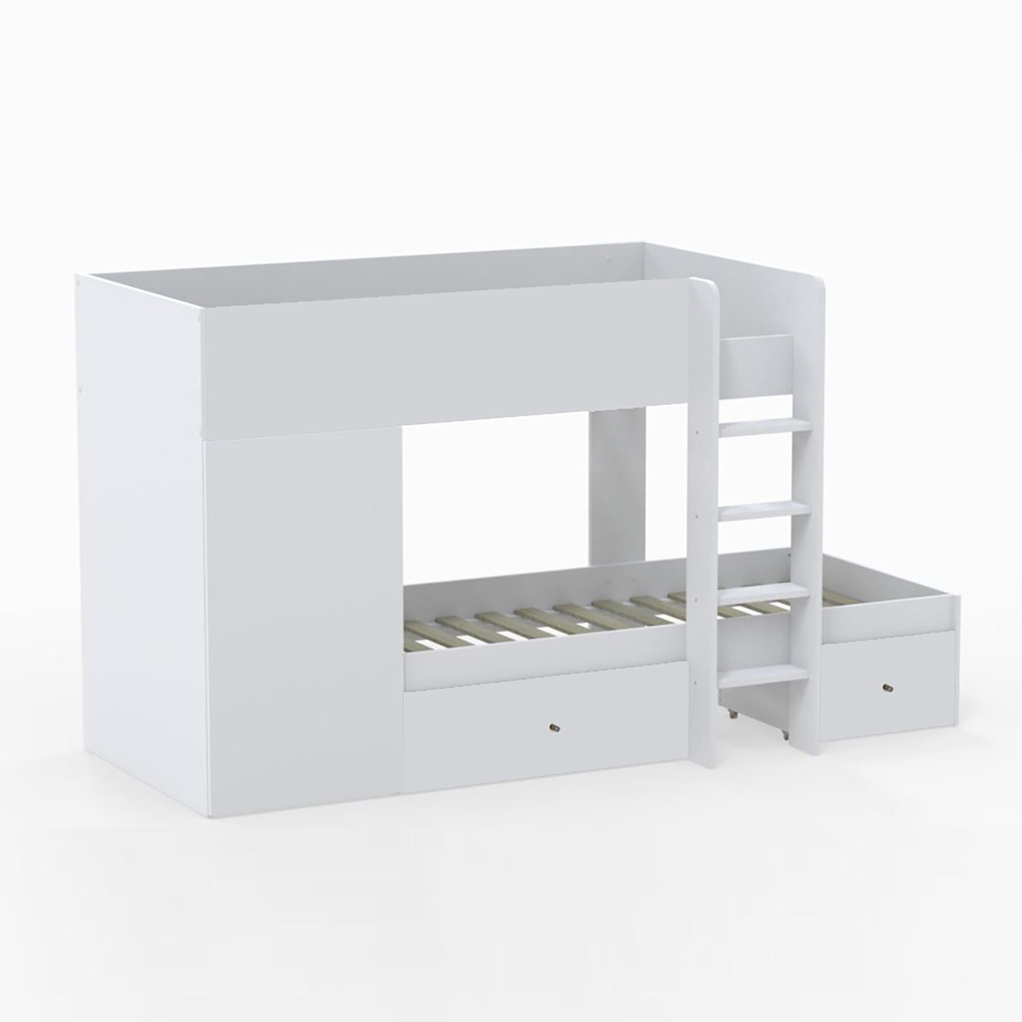 ETAGENBETT mit Schrank und Schubladen/ Bett 90x190 TWIN - Weiß - Weiß, Holzwerkstoff (90/190cm) - Weber Industries
