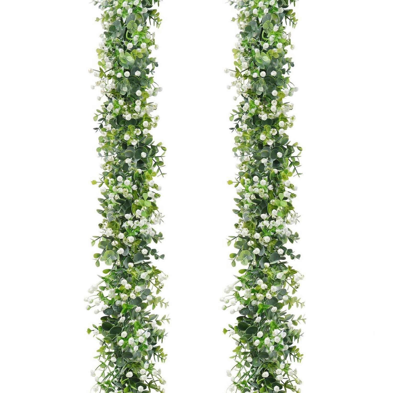 GIRLANDE 2-teiliges Set Künstlicher Eukalyptus mit weißen Blüten 180 cm - Multicolor, Kunststoff (10cm)