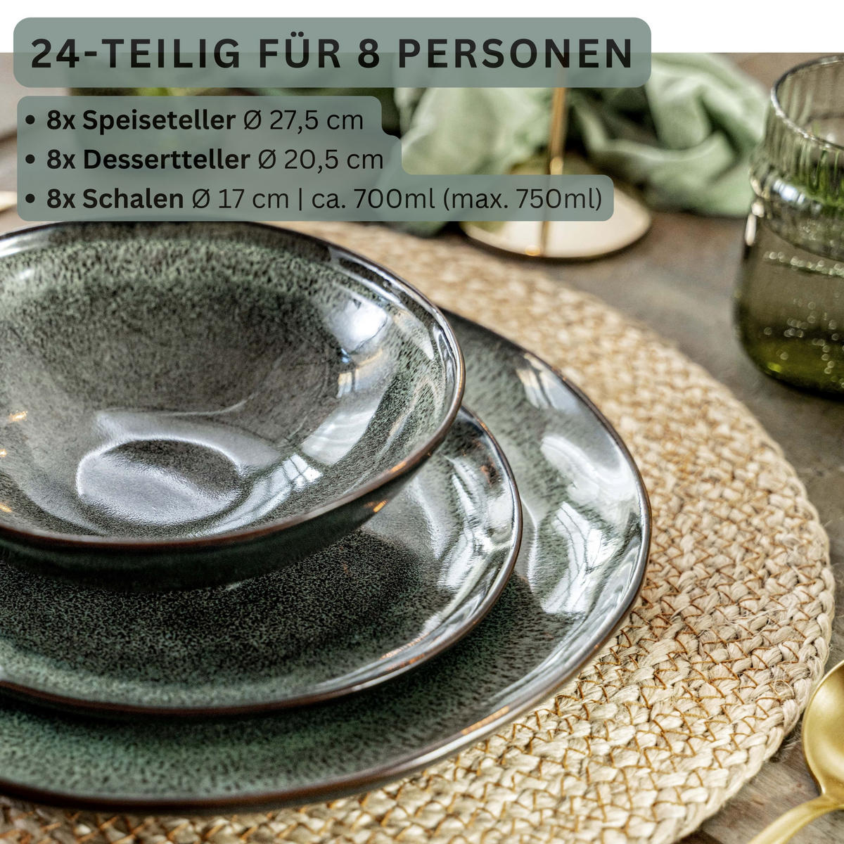 TAFELSERVICE KOPENHAGEN - 24 teilig aus Steingut - Grau, Stein (74/76/76cm) - Sänger