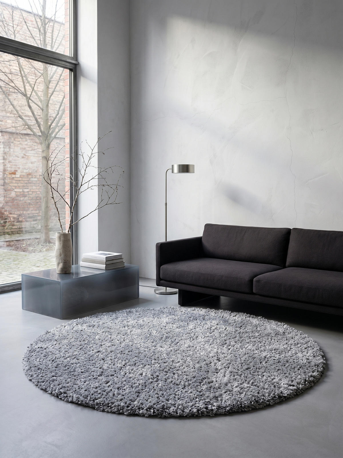 TEPPICH Wohnzimmer Hochflor Einfarbig Weich Flauschig Waschbar Rund Hellgrau 120x120 cm – RHEIN - Grau, Textil (120/120cm) - KADIMA DESIGN