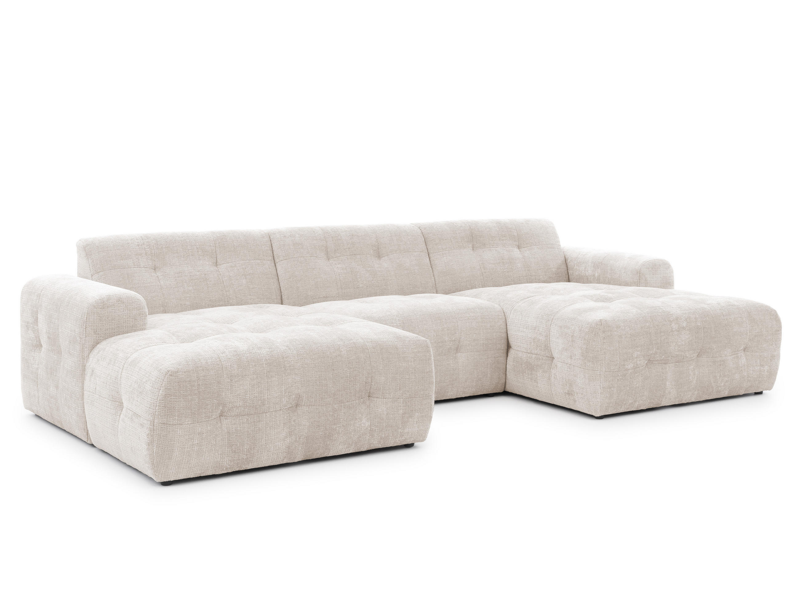 WOHNLANDSCHAFT Kozy im Bumpy-Design mit fester Rückenlehne aus weichem Beige Chenille-Stoff - Beige/Creme, Holz/Kunststoff (323/79/161cm) - S-Style Möbel