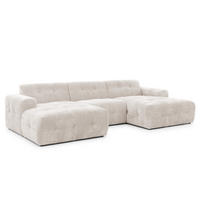 WOHNLANDSCHAFT Kozy im Bumpy-Design mit fester Rückenlehne aus weichem Beige Chenille-Stoff - Beige/Creme, Holz/Kunststoff (323/79/161cm) - S-Style Möbel