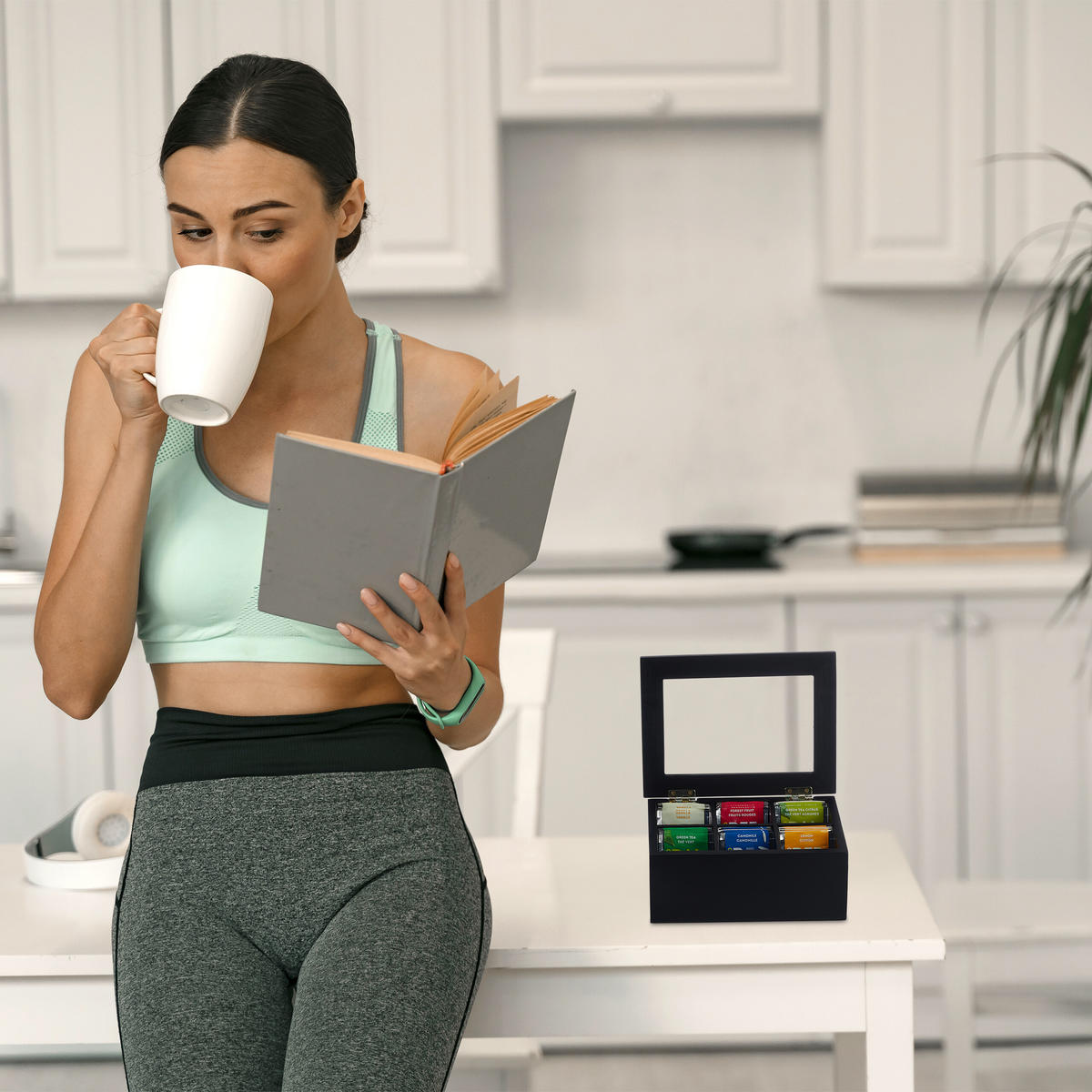 TEEBOX - Schwarz, Holz/Kunststoff (21.5/9/16cm) - Relaxdays