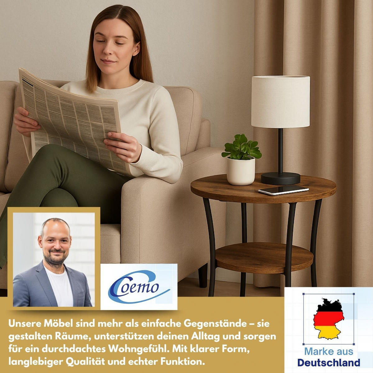 COUCHTISCH TAMY rund Braun 55/55 cm - Braun, Metall (55/55/55cm) - Coemo