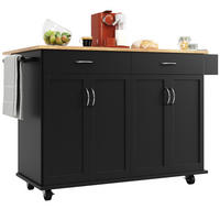KÜCHENINSEL in Schwarz und Naturfarben Servierwagen mit Schubladen für Küche und Esszimmer, B106/T50/H90.5 cm - Schwarz, Holzwerkstoff/Metall (106/90.5/50cm) - STILVORA