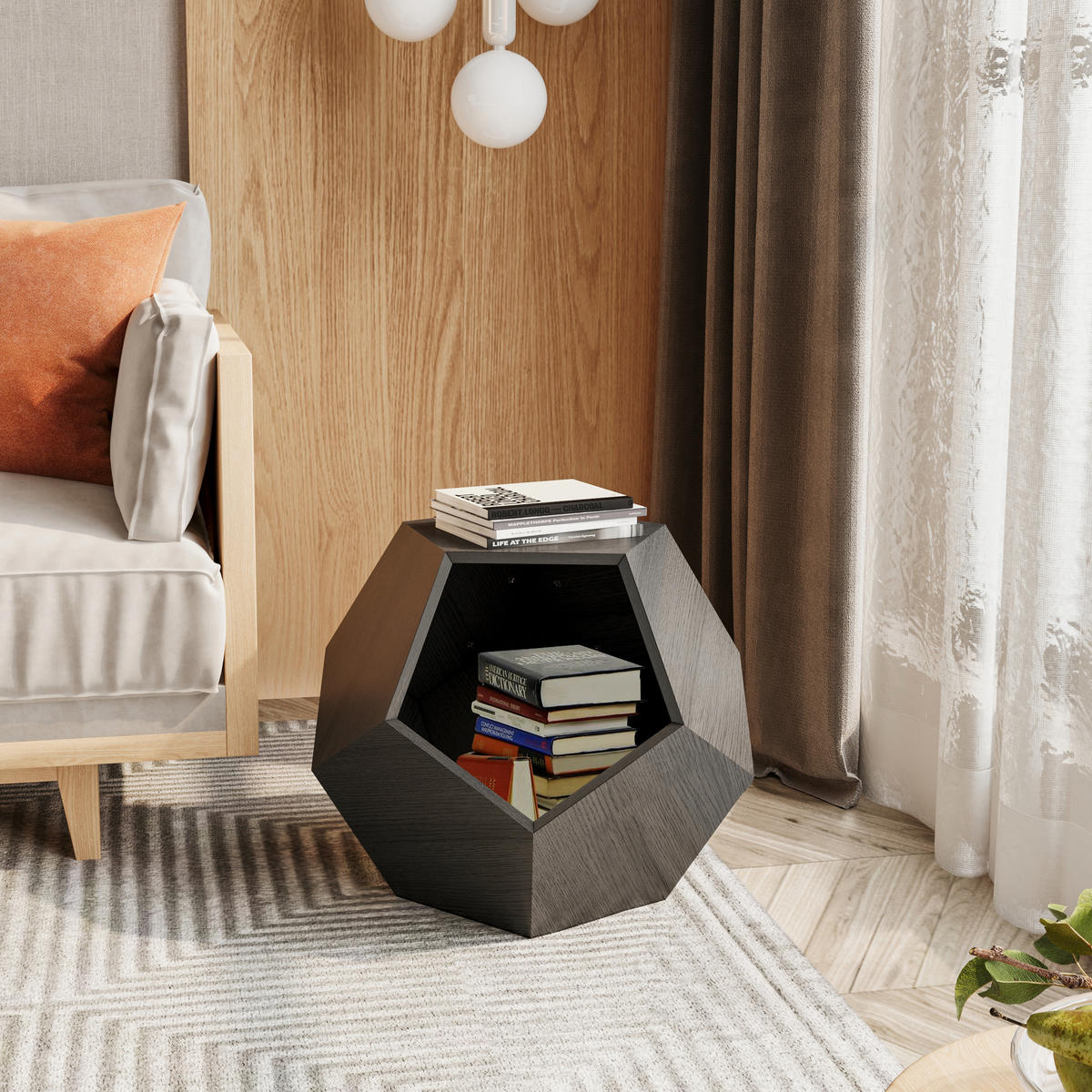 BEISTELLTISCH 66 cm schwarz-braun MDF mit Katzenhöhle und langlebigem Design - Schwarz, Holzwerkstoff (66/66/53cm) - OKWISH