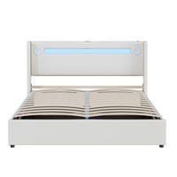 POLSTERBETT aus PU-Leder 160x200 cm Weiß mit LED, Bluetooth, USB und hydraulischem Bettkasten - Weiß, Kunststoff (160/200cm) - Modfu
