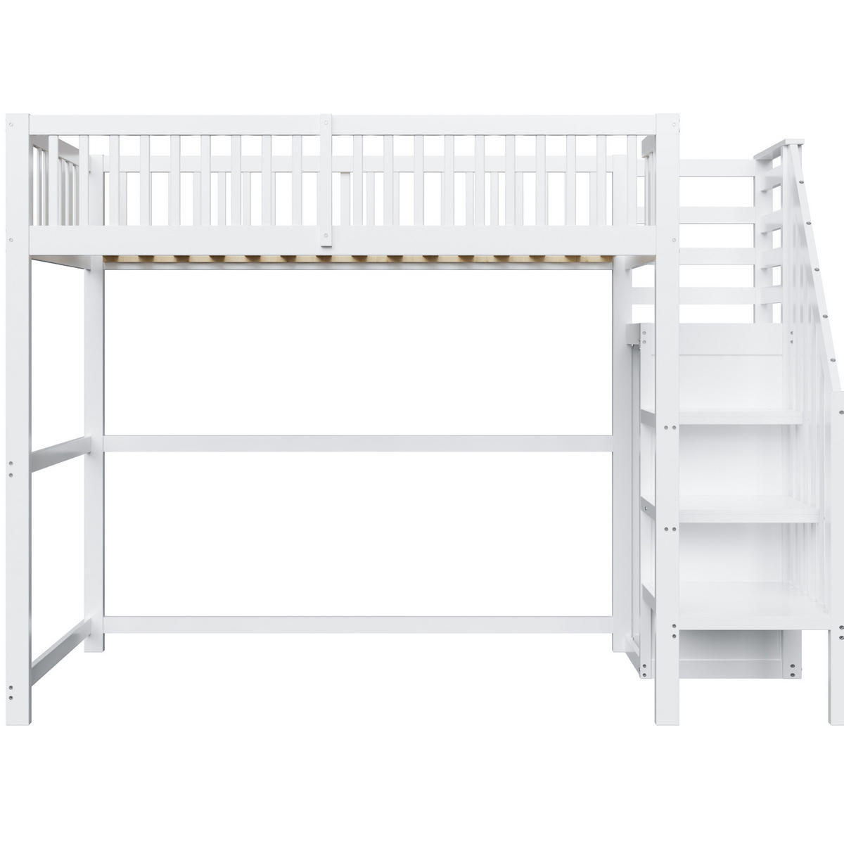 HOCHBETT 90/200 cm mit Treppe, Kleiderschrank und Stauraum, Weiß - Weiß, Holzwerkstoff (90/200cm) - Redom