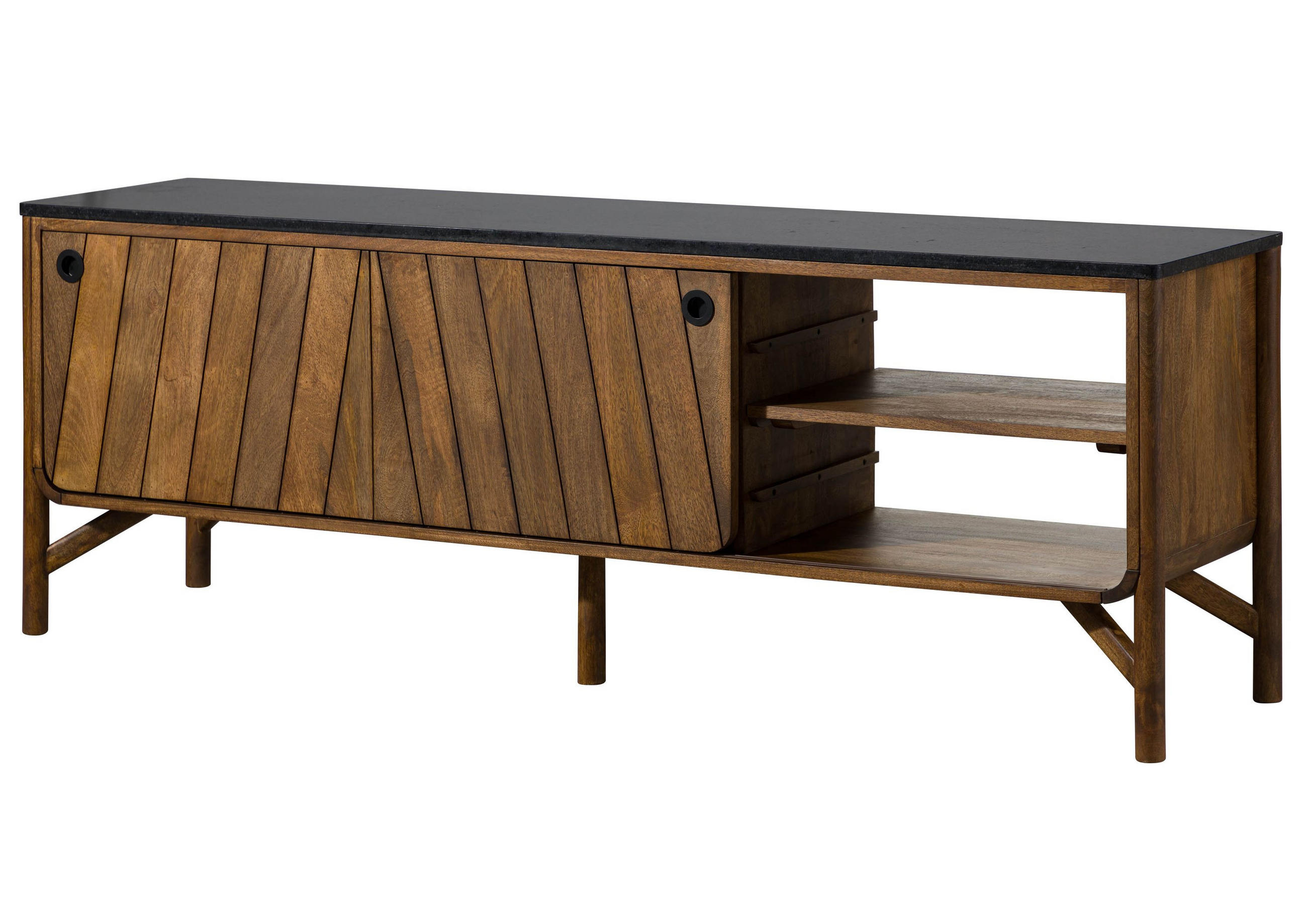 SIDEBOARD Mango 185x45x65 braun geölt / dunkler Granit LOS ANGELES #106 - Braun, Holz (185/65/45cm) - Massivmoebel24