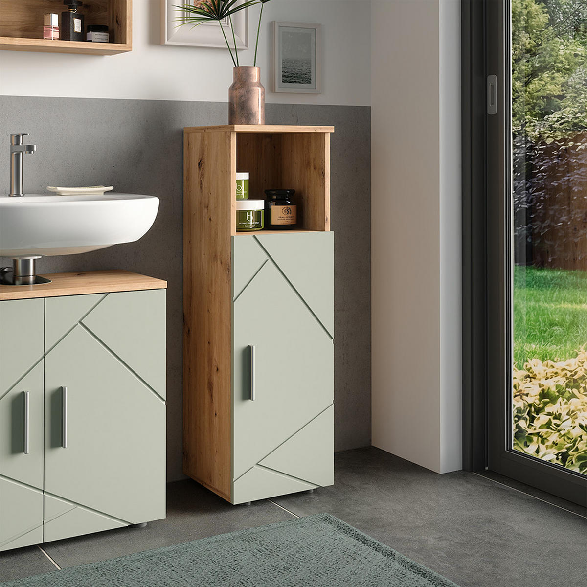 MIDISCHRANK Irma Salbeigrün 30 x 95 cm - Salbeigrün, Holzwerkstoff (30/95/30cm) - Vicco