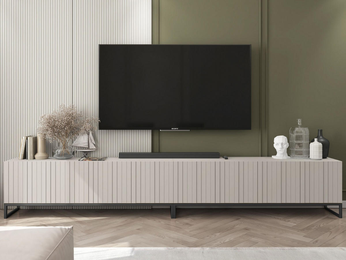 TV-LOWBOARD 2er-Set Elpis Kaschmir matt mit schwarzem Metallrahmen 150 cm - Kaschmir, Holzwerkstoff (300/51.5/36.5cm) - Meble Lindner