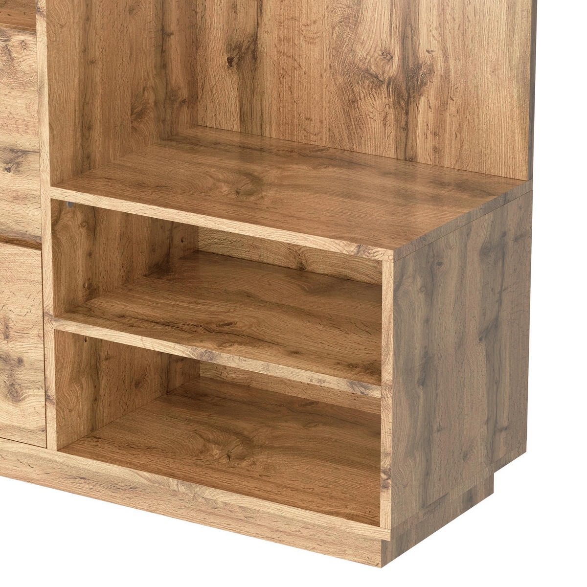 GARDEROBE Garderobenmöbel Flur Kompakt Spiegel Sitzbank Schuhschrank Schubladen Haken - Naturfarben, Glas/Holzwerkstoff (90/190/34.5cm) - EVRYAE