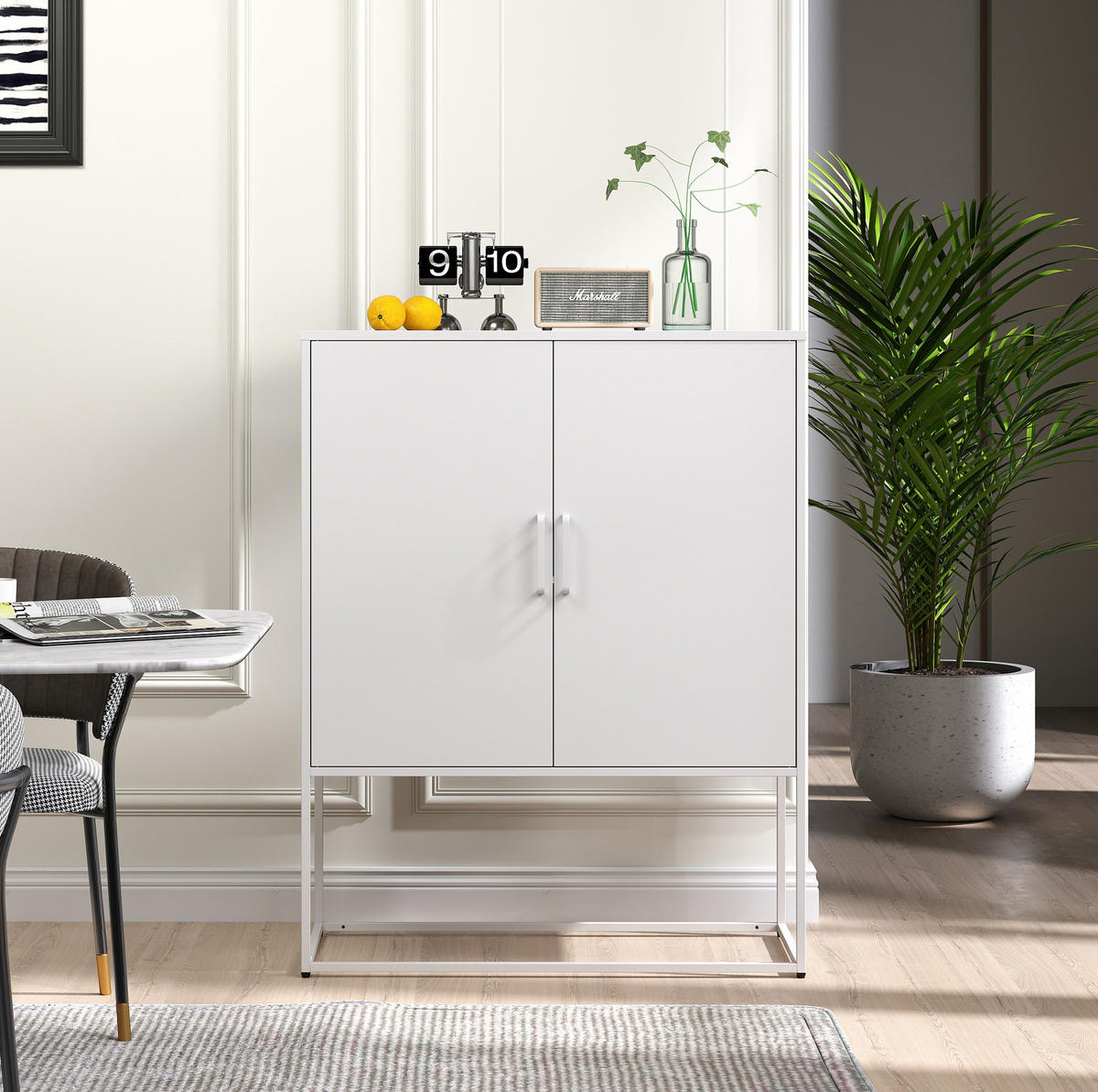 SIDEBOARD aus Stahl 40x85x109 cm Weiß mit Magnettüren, 2 Einlegeböden und Kippsicherung - Weiß, Metall (85/109/40cm) - Modfu