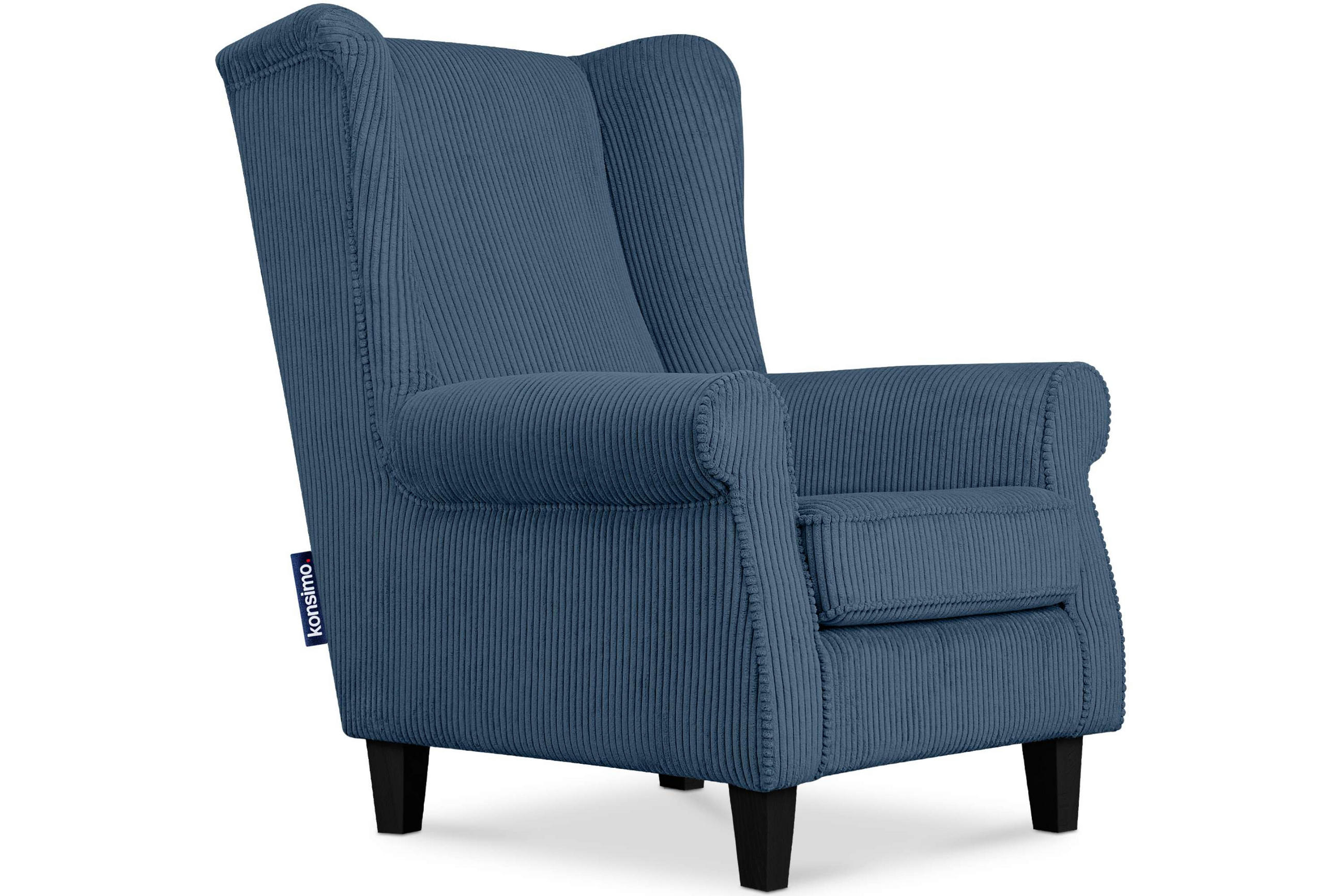 OHRENSESSEL MILES Kord-Bezug Petfriendly, dunkelblau - Dunkelblau, Holzwerkstoff/Buchenholz (82/105/97cm) - KONSIMO®