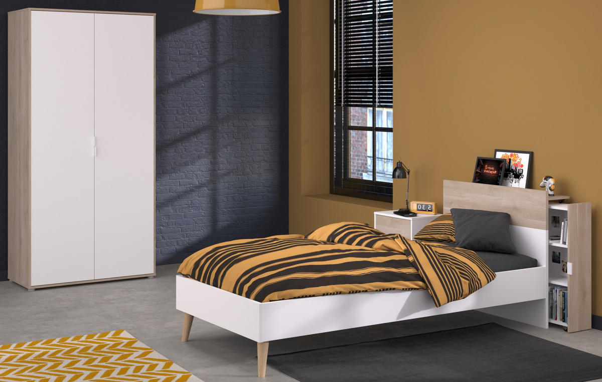 JUGENDZIMMER weiß, Eiche, Komplett-Set 4-teilig mit Stauraum - Eichefarben/Weiß, Holzwerkstoff/Kunststoff (95/205/206cm) - Parisot Meuble