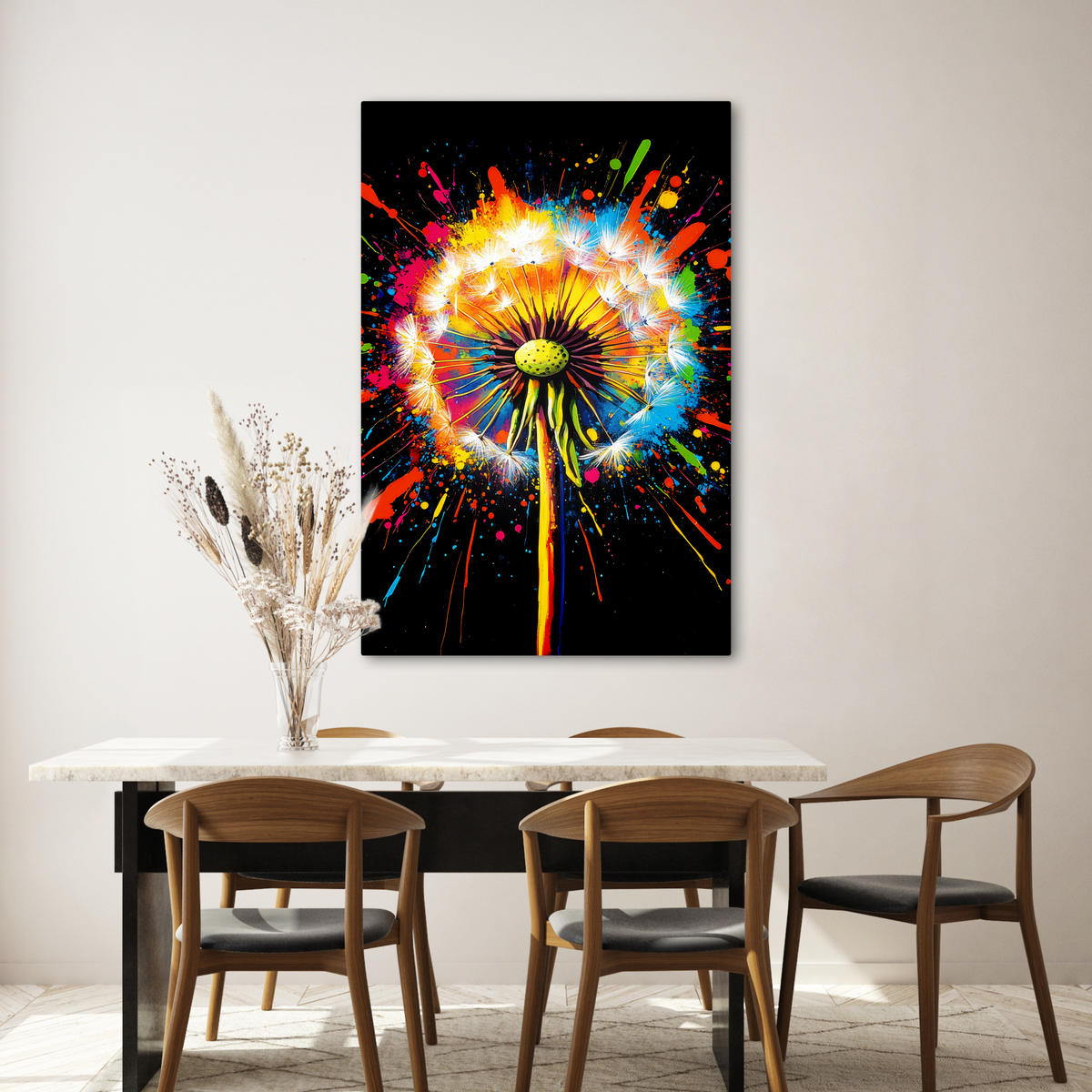 LEINWANDBILD Löwenzahn - Graffiti - Farbenfroh - Blumen - Natur 80x120 cm - Multicolor, Textil (80/120cm) - MuchoWow