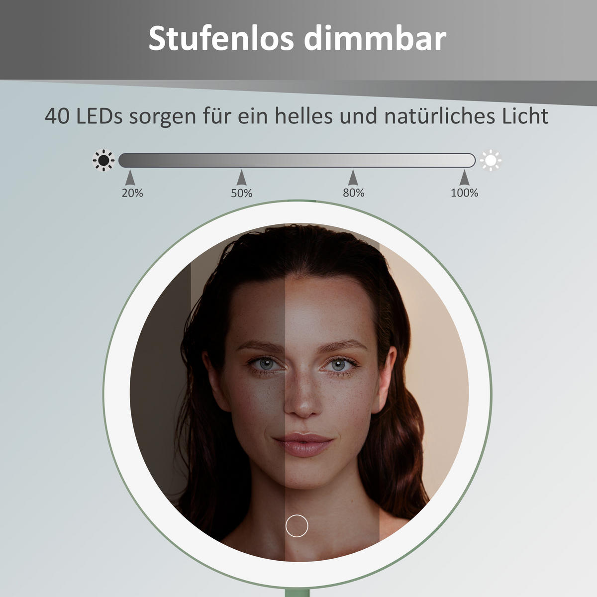 LED-KOSMETIKSPIEGEL - 5-fach Vergrößerung mit 3 Lichtfarben und Touch-Dimmer, Metallgehäuse olive, kabellos - Grün, Metall (16/34/16cm) - Northpoint