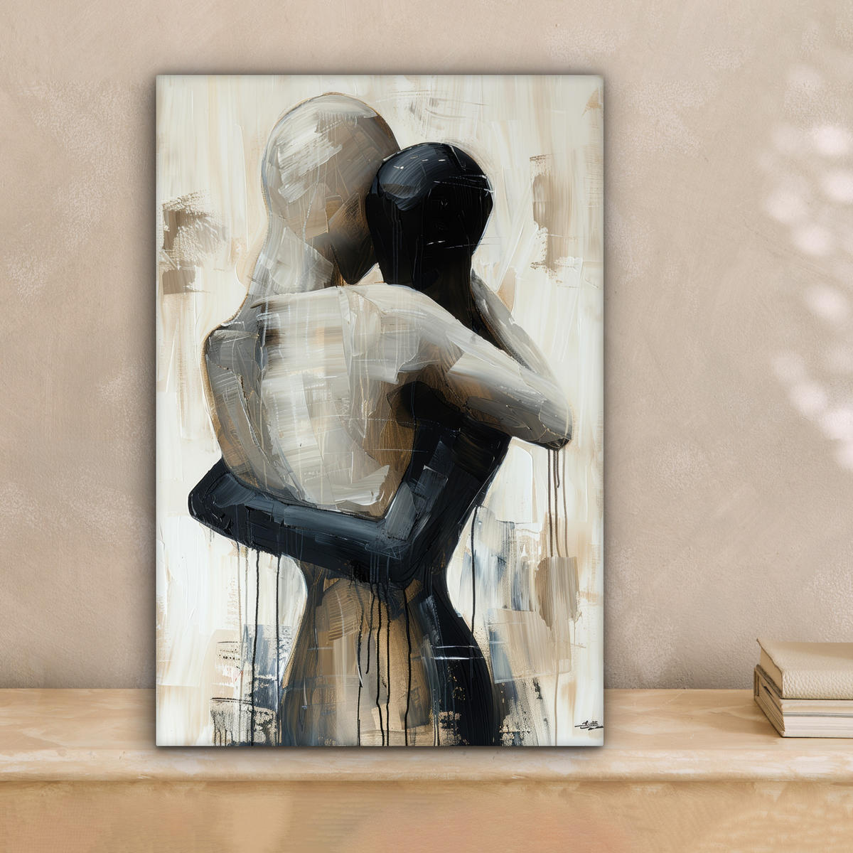 LEINWANDBILD Abstrakt - Liebe - Schwarz und weiß - Modern Deko Wohnzimmer 20x30 cm - Schwarz, Textil (20/30cm) - MuchoWow