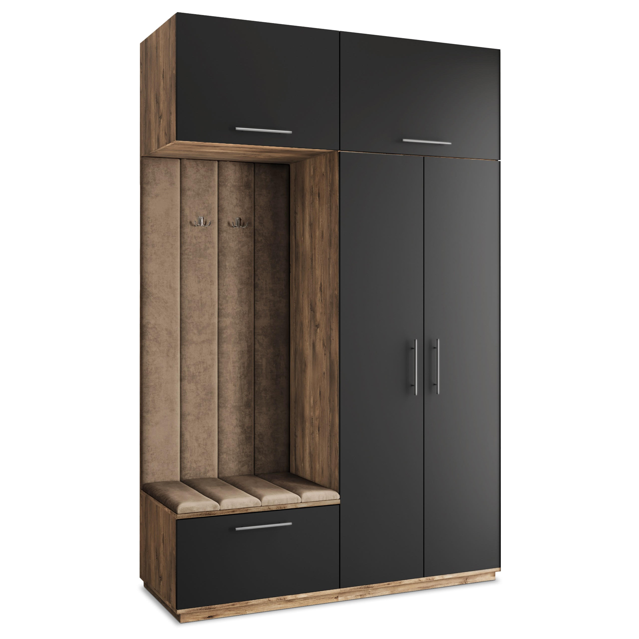Masseno Garderobenschrank Eiche, Schwarz, Mokka 150x240x60 cm