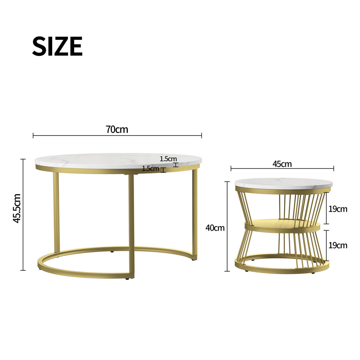 COUCHTISCH 2er Set Beistelltisch Rund, Gold - Goldfarben, Metall (70/70/45.5cm)