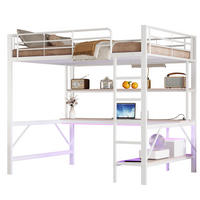 HOCHBETT 140/200 cm in Weiß mit Schreibtisch, Regal und USB/Steckdose - Weiß, Metall (140/200cm) - BEAOK