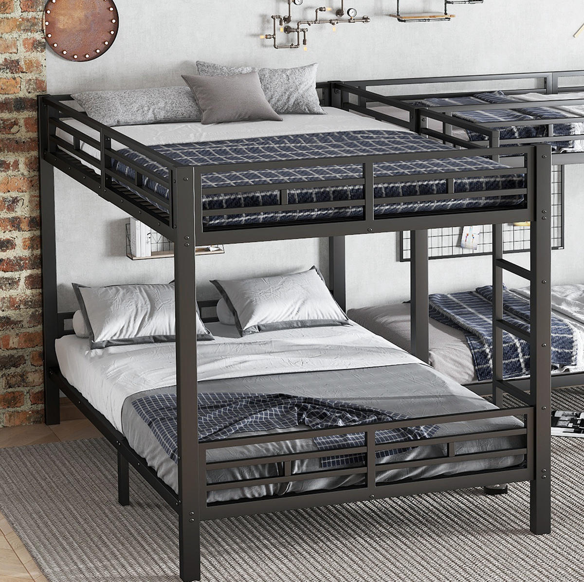 ETAGENBETT 90/200 cm & 140/200 cm aus Metall in Schwarz mit Leiter - Schwarz, Metall (90/200cm) - BEAOK