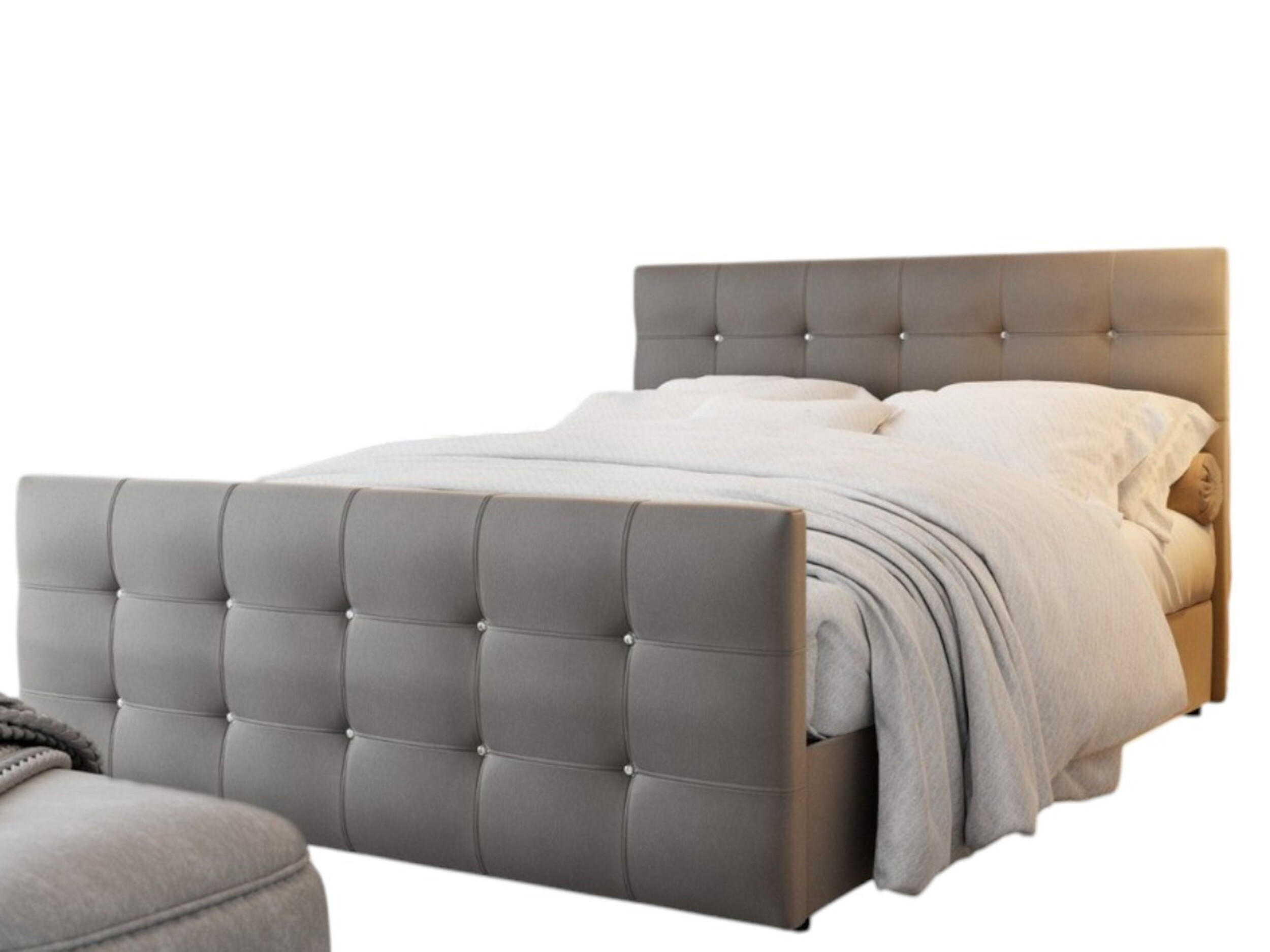 BOXBETT KLEO 200x200, mit Matratze H3, Bonell und Topper, Madryt 190 - Hellgrau, Holz/Kunststoff (200/200cm) - Bedante