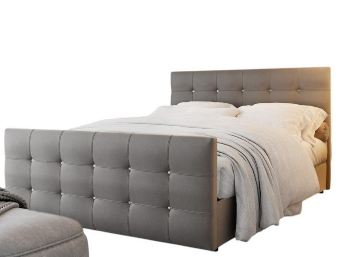 BOXBETT KLEO 200x200, mit Matratze H3, Bonell und Topper, Madryt 190 - Hellgrau, Holz/Kunststoff (200/200cm) - Bedante