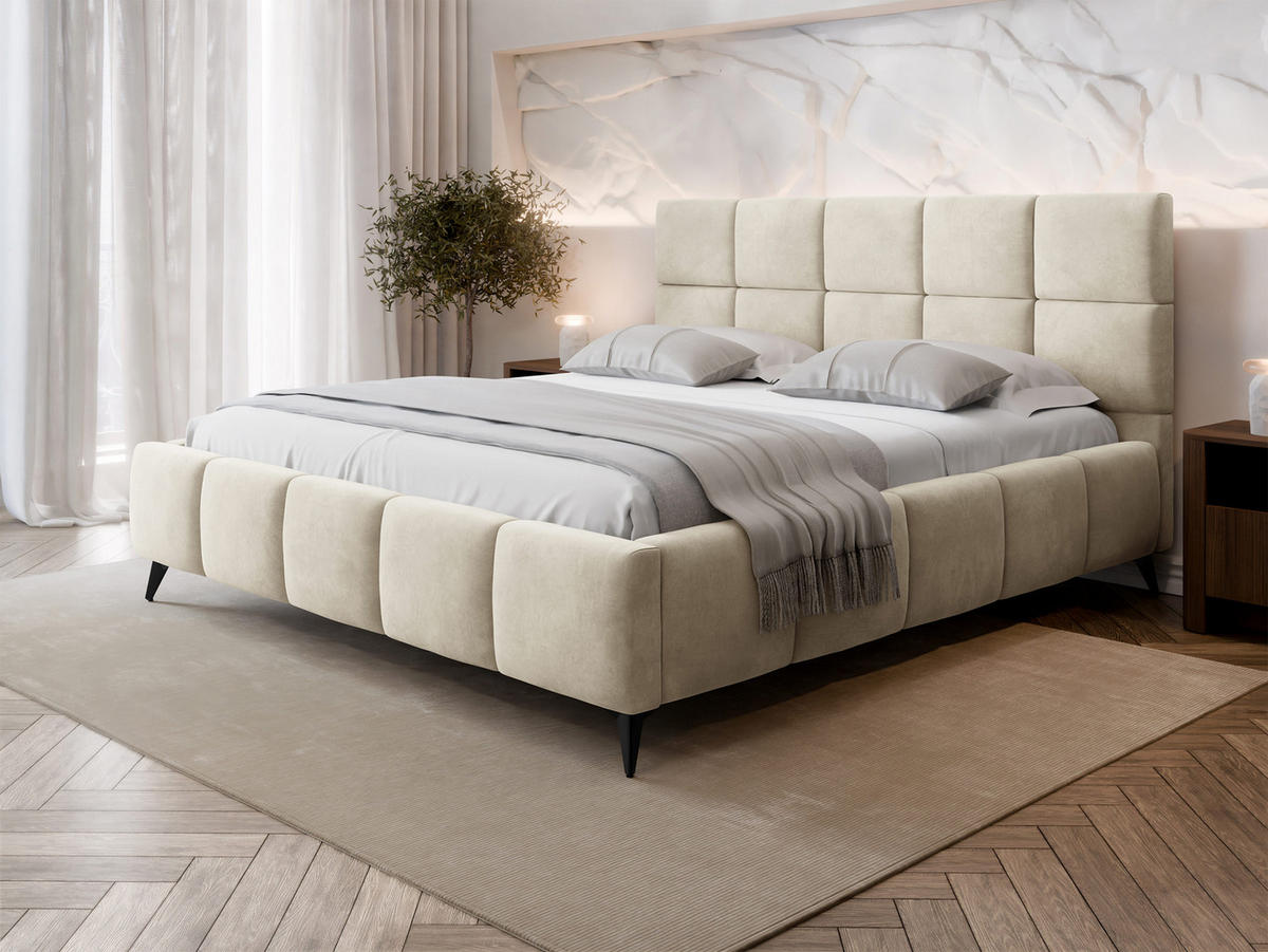 POLSTERBETT Amber - Creme/Schwarz, Holzwerkstoff/Textil (140/200cm) - MIRJAN24