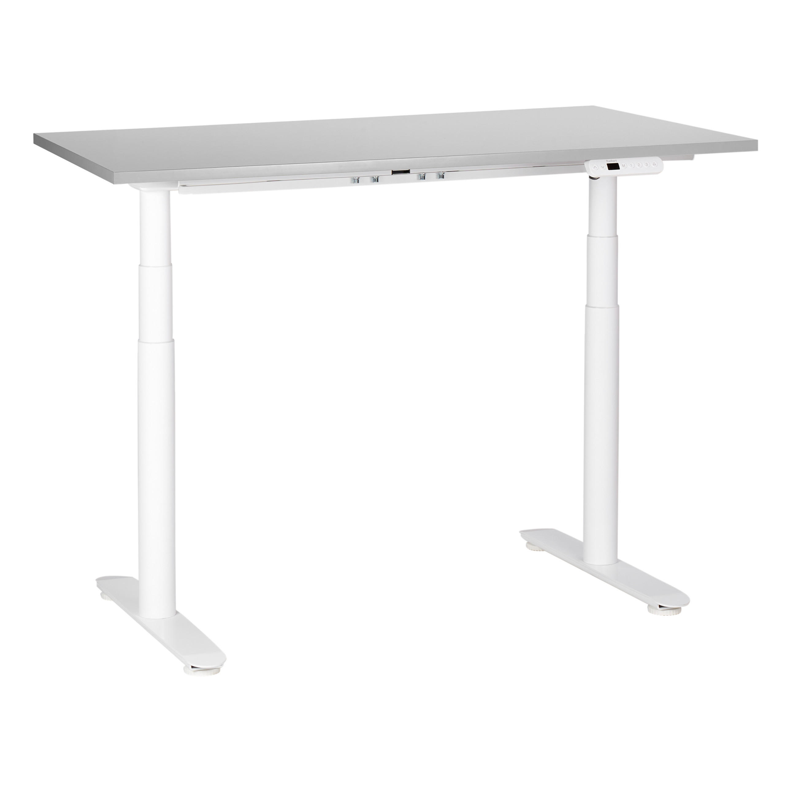 SCHREIBTISCH grauweiß 120/72 cm elektrisch höhenverstellbar Destin IV - Weiß/Grau, Holz (120/72/132cm) - Beliani