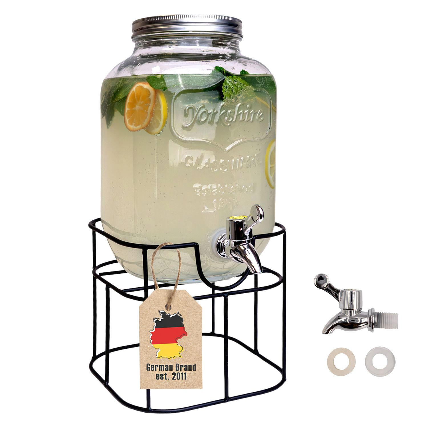 GETRÄNKESPENDER 4 Liter mit Zapfhahn und Gestell - Transparent, Glas (4L) - Intirilife