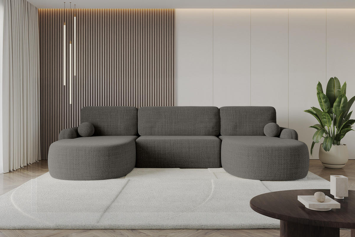 WOHNLANDSCHAFT mit Schlaffunktion und Bettkasten LIRA-U - 335x172x89 Grau - Grau, Holzwerkstoff/Textil (335/89/172cm) - ALTDECOR