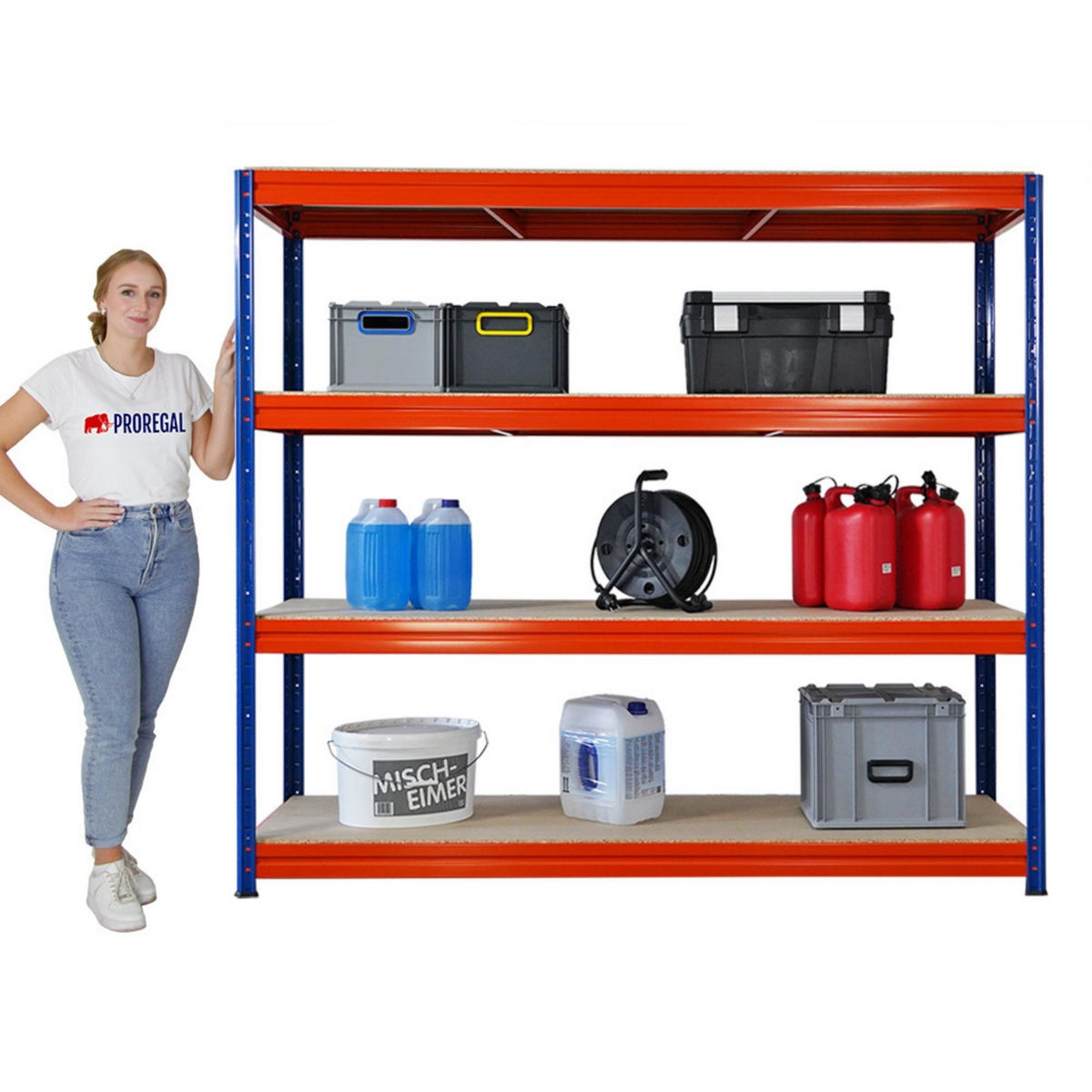 SCHWERLASTREGAL Dino 180x200x60cm Spanplatten-Ebenen Blau/Orange - Blau/Orange, Metall (200/180/60cm) - PROREGAL