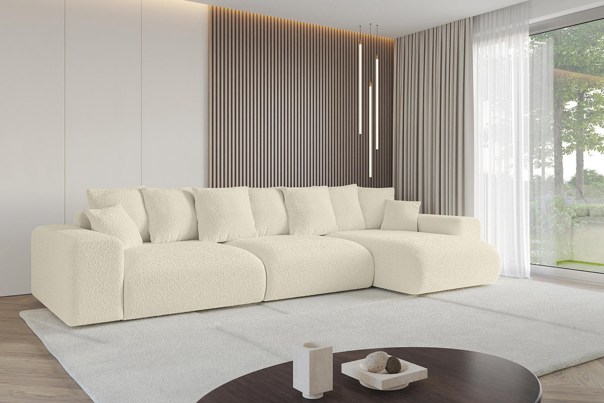 ECKSOFA Ottomane rechts ESKAR-L 364x176x84 Creme Bouclé - Creme/Schwarz, Holzwerkstoff/Kunststoff (176/364cm) - ALTDECOR