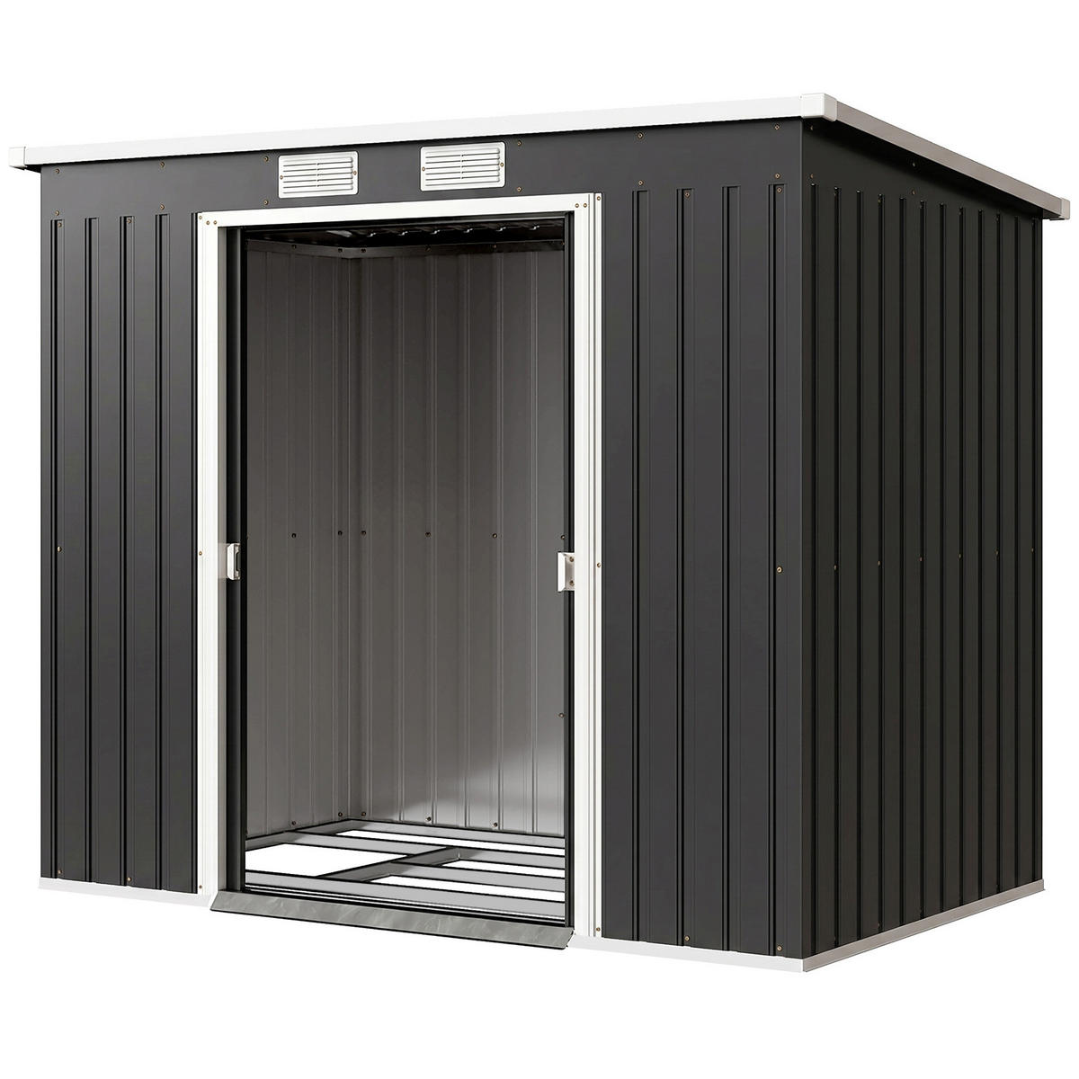 GERÄTESCHUPPEN DE-08138 mit Lüftungsfenstern & Schiebetüren Dunkelgrau - Dunkelgrau, Metall (213/172/130cm) - ComfortXL