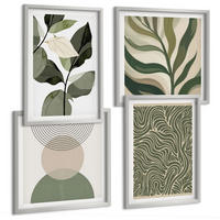 BILDER SET 4er Set - 50x50 cm & 40x60 cm Silberner Rahmen - Blätter geometrische Formen abstrakt - Silberfarben, Kunststoff (50/50cm) - TULUP