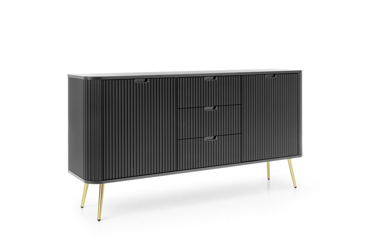 KOMMODE Breite ZOVA Schwarz-Gold, 168x87x39cm 3 Schubladen, 2 Schränke - Goldfarben/Creme, Holzwerkstoff/Kunststoff (168/87/39cm) - DomoHome