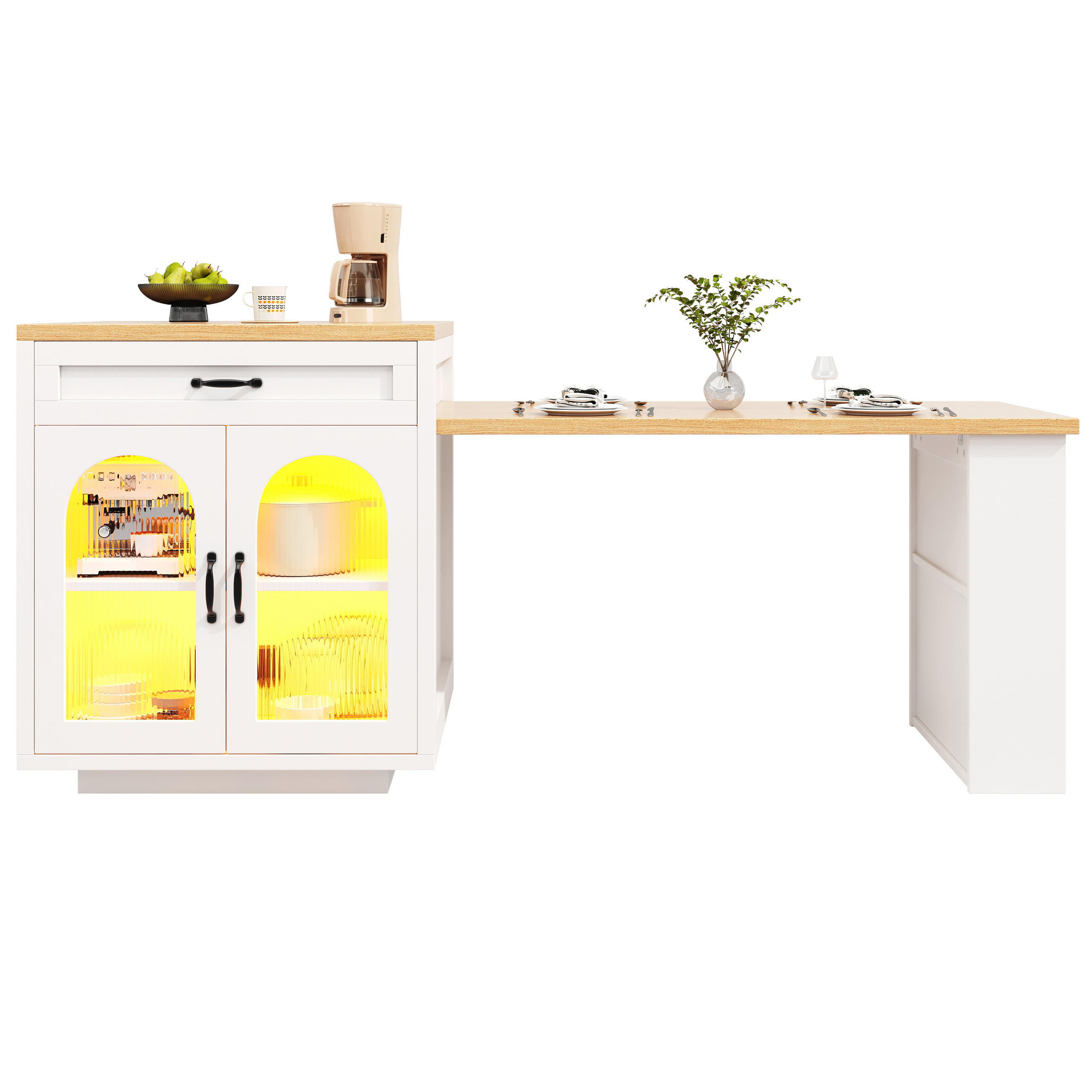 BARTISCH DE-38366 126/196 cm ausziehbar mit LED-Beleuchtung Holzfarbe - Weiß, Holzwerkstoff (59/126/94cm) - ComfortXL