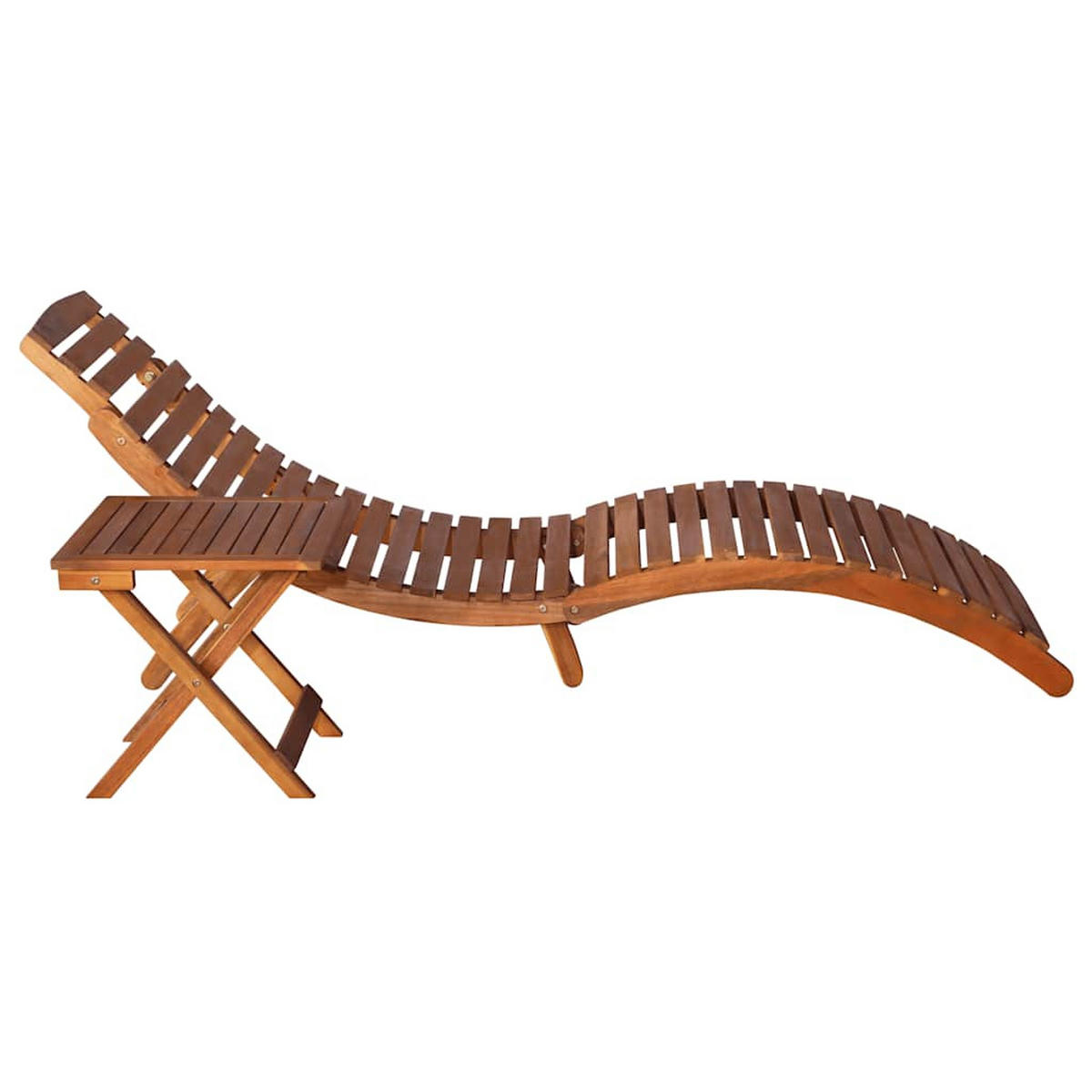 SONNENLIEGE mit Tisch und Auflage Massivholz Akazie - Schwarz, Holz (55/64/184cm) - furnicato