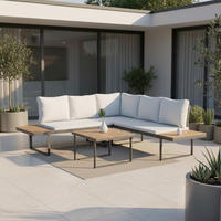 LOUNGEGARNITUR Elia Hellgrau Outdoorstoff/Metall/Holz - Hellgrau, Holz - Bessagi Garden