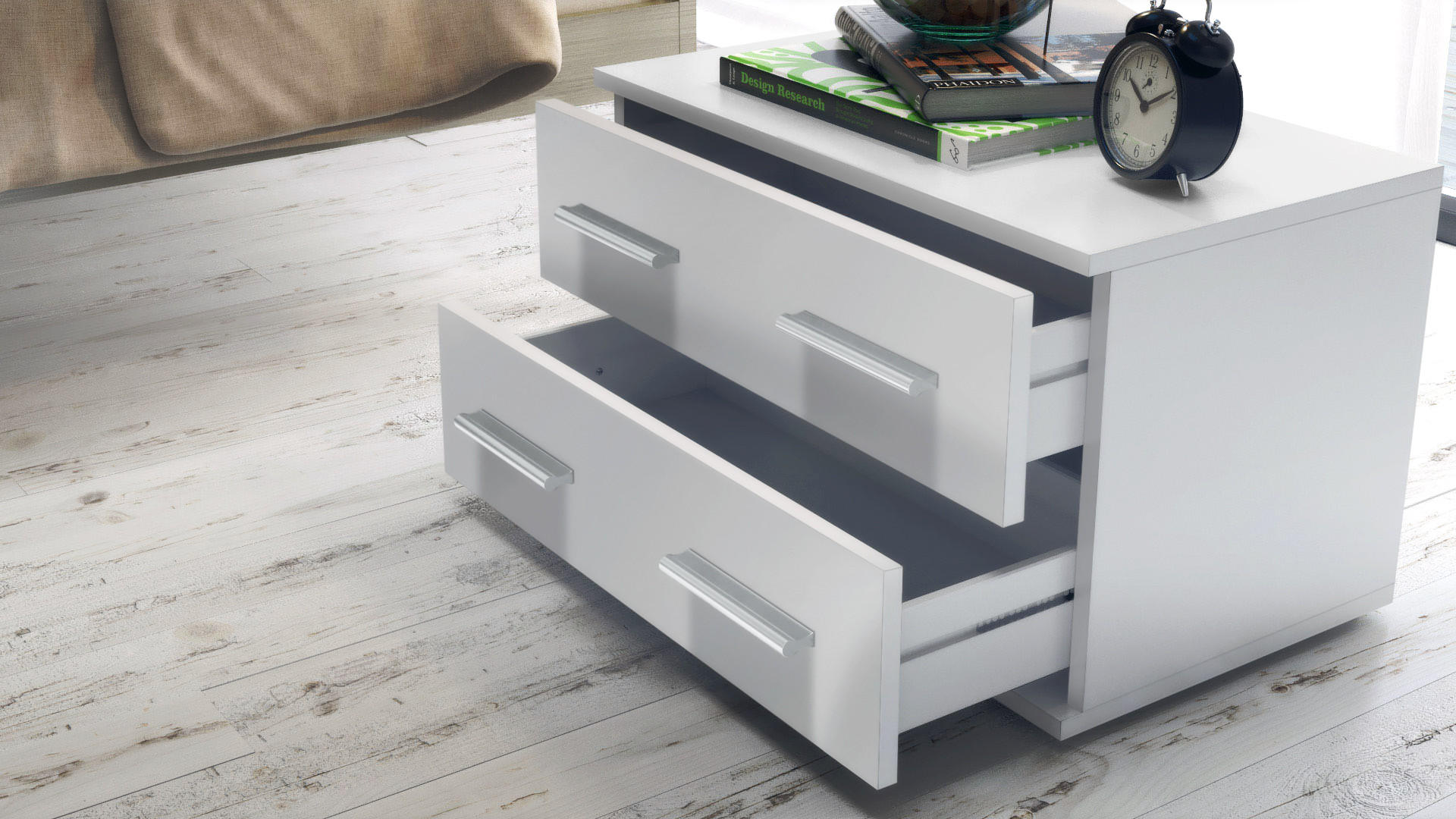 Thumbnail - Vladon Nachttisch, Weiß Hochglanz, Holzwerkstoff, 60x35x35 cm, Schlafzimmer, Nachttische