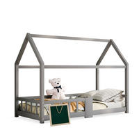 HAUSBETT 90/200 cm Grau aus Kiefer Massivholz mit Tafel und Rausfallschutz - Grau, Holzwerkstoff (90/200cm) - OKWISH