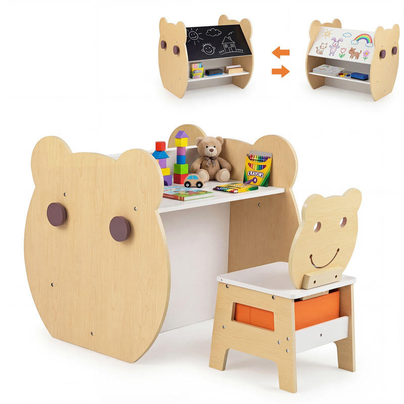 KINDERTISCH mit stuhl natur(2-tlg) - Naturfarben, Holzwerkstoff (59.5/60/60cm) - COSTWAY