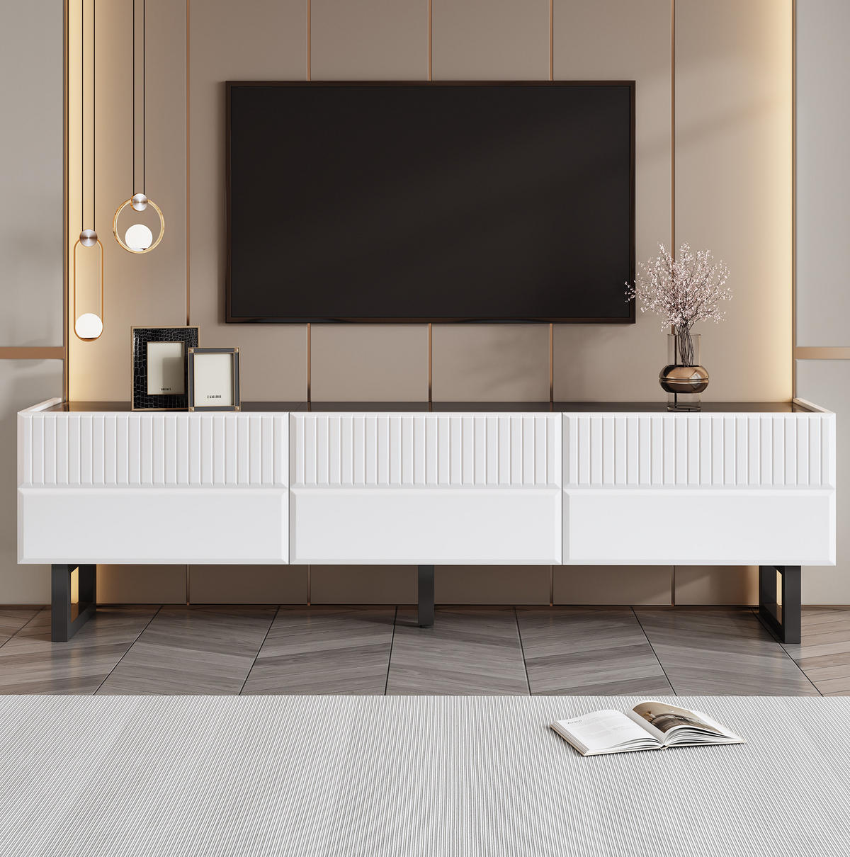 TV-LOWBOARD aus MDF und Spanplatte 170x35x47 cm Schwarz-Weiß mit Schubladen - Schwarz, Holzwerkstoff (170/47/35cm) - IVMEU