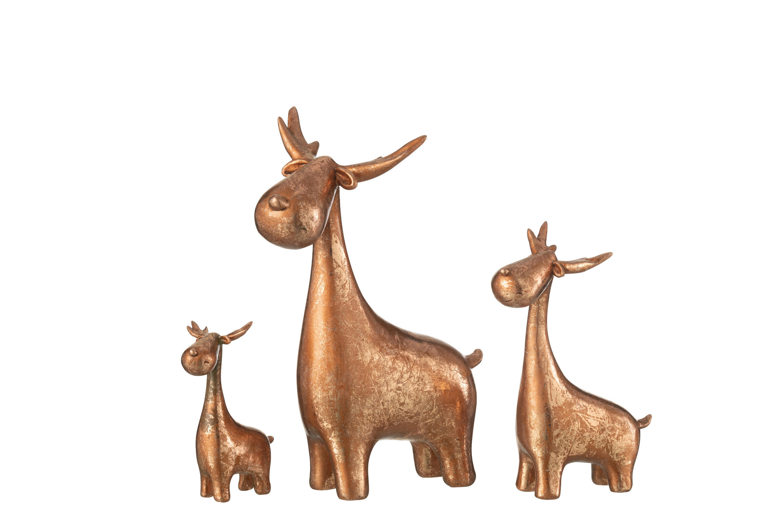 FIGUR HIRSCH - Polyresin - Kupfer - 3er Set - Kupferfarben, Glas/Naturmaterialien (10/25/18cm) - J-Line