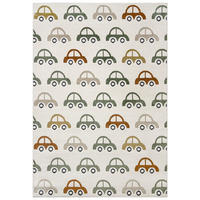 KINDERTEPPICH Alora Coches Mazovia 160x230cm Creme Grün Autos Kurzflor - Grün, Textil (160/230cm) - Mazovia