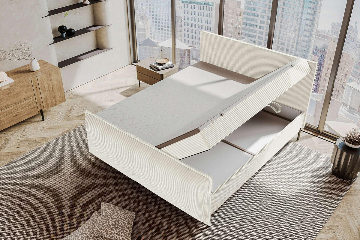 BOXSPRINGBETT VERO PLUS Cordstoff Creme 140/200 cm - Creme/Schwarz, Holzwerkstoff/Textil (140/200cm) - 99rooms