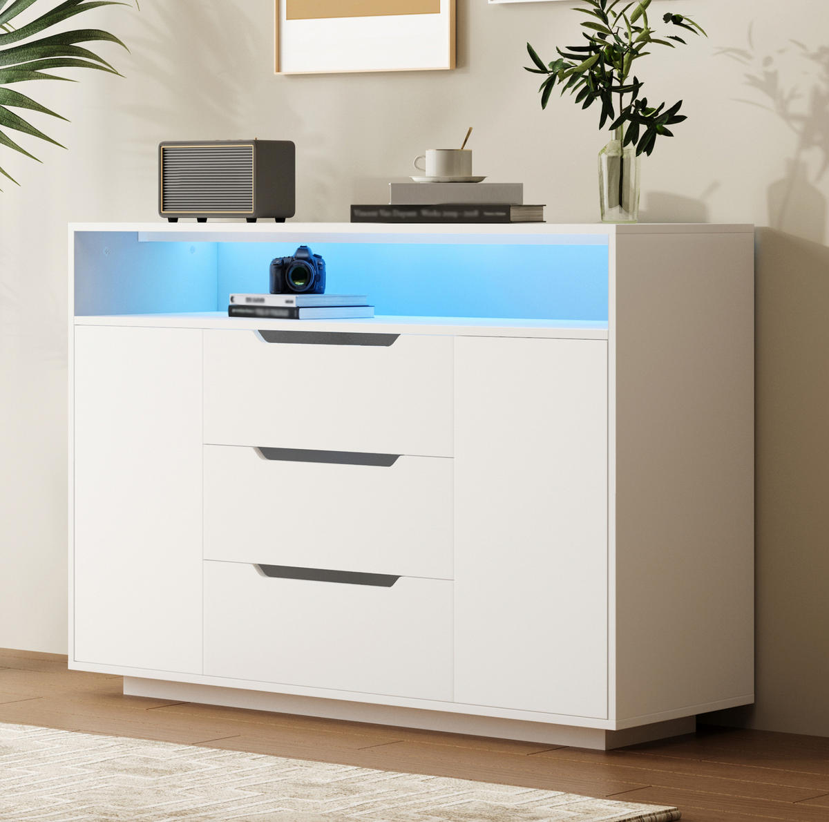 SIDEBOARD 120/40/85 cm Weiß aus Holzwerkstoff mit LED-Beleuchtung - Weiß, Holzwerkstoff (40/85/120cm) - OKMYHOME
